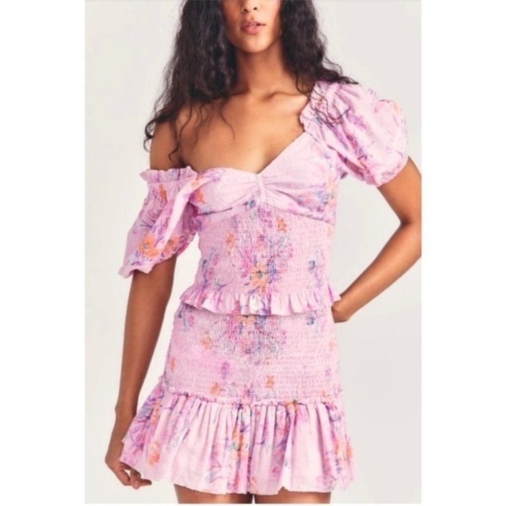 LoveShackFancy Dress Jarrah Mini Smocked in Royal Pink Berry Floral